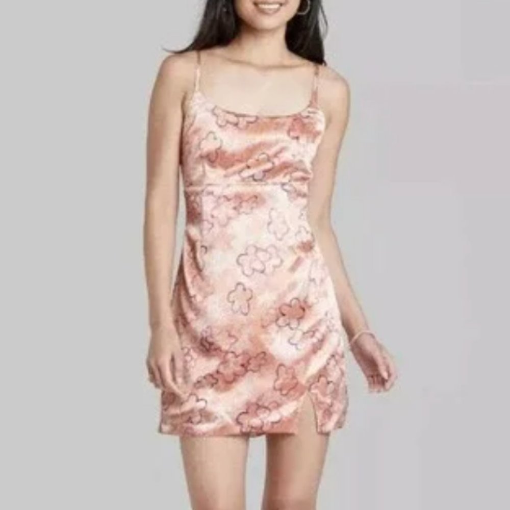 Pink Mini Dress with Y2K Flowers (size XS)